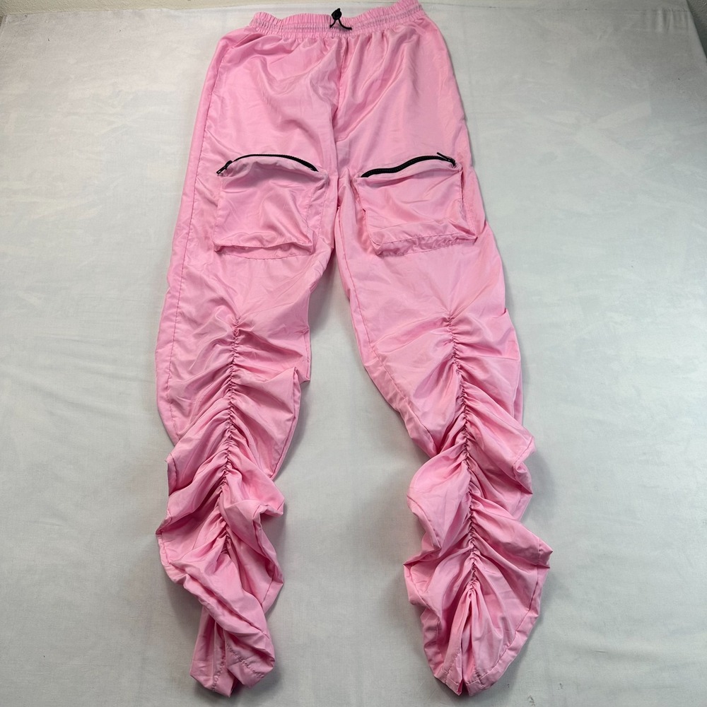 LABIJOU Parachute Pants Womens Small Pink Ruched Stacked Utility Elastic Waist
